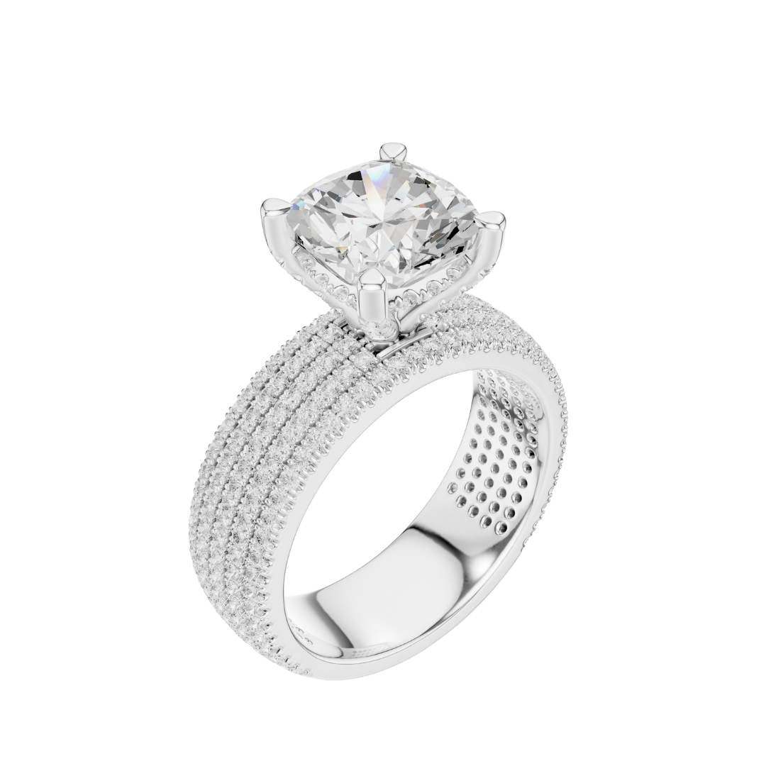 Four Row Cushion Lab Diamond Engagement Ring Pave Wedding Band - View 6