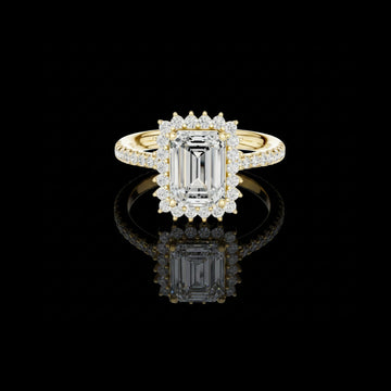 Emerald Cut Halo Lab Grown Diamond Ring with Pave Band