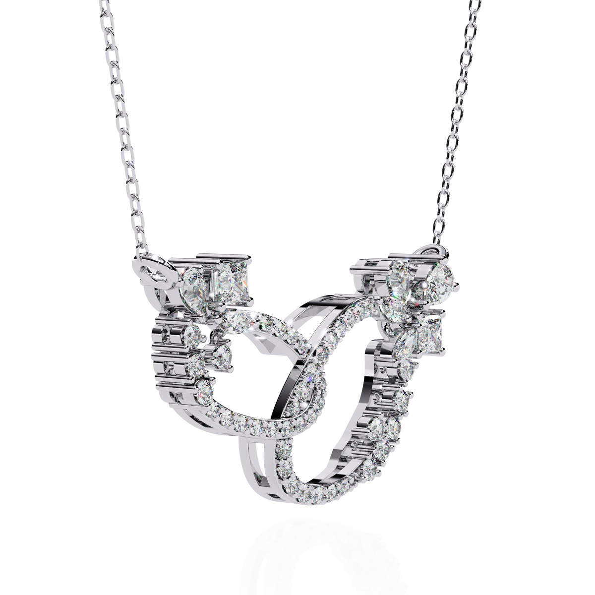 Interlocking Oval Mixed Diamond Moissanite Cluster Necklace - View 9