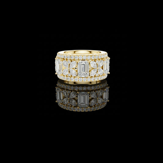 Floral Wide Emerald & Pear Cut Moissanite Diamond Eternity Wedding Band