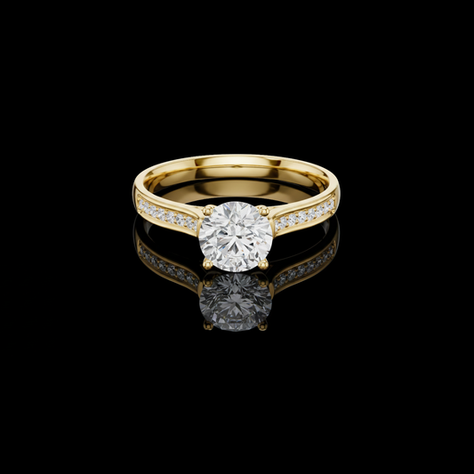Round Moissanite Diamond Solitaire Engagement Ring With Pave Setting