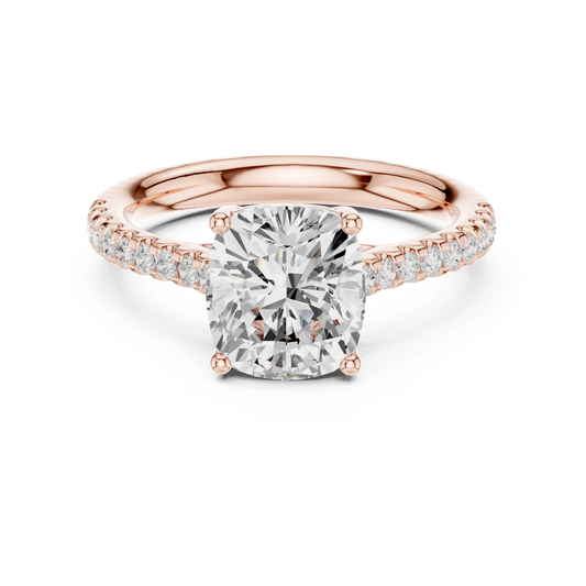 Cushion Cut Lab Diamond Cathedral Pave Engagement Ring - View 2
