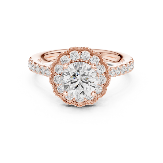 Floral Halo Design Round Cut Lab Diamond Ring - View 2