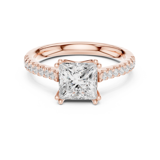 Princess Cut Moissanite Diamond Double Pave Solitaire Engagement Ring - View 2