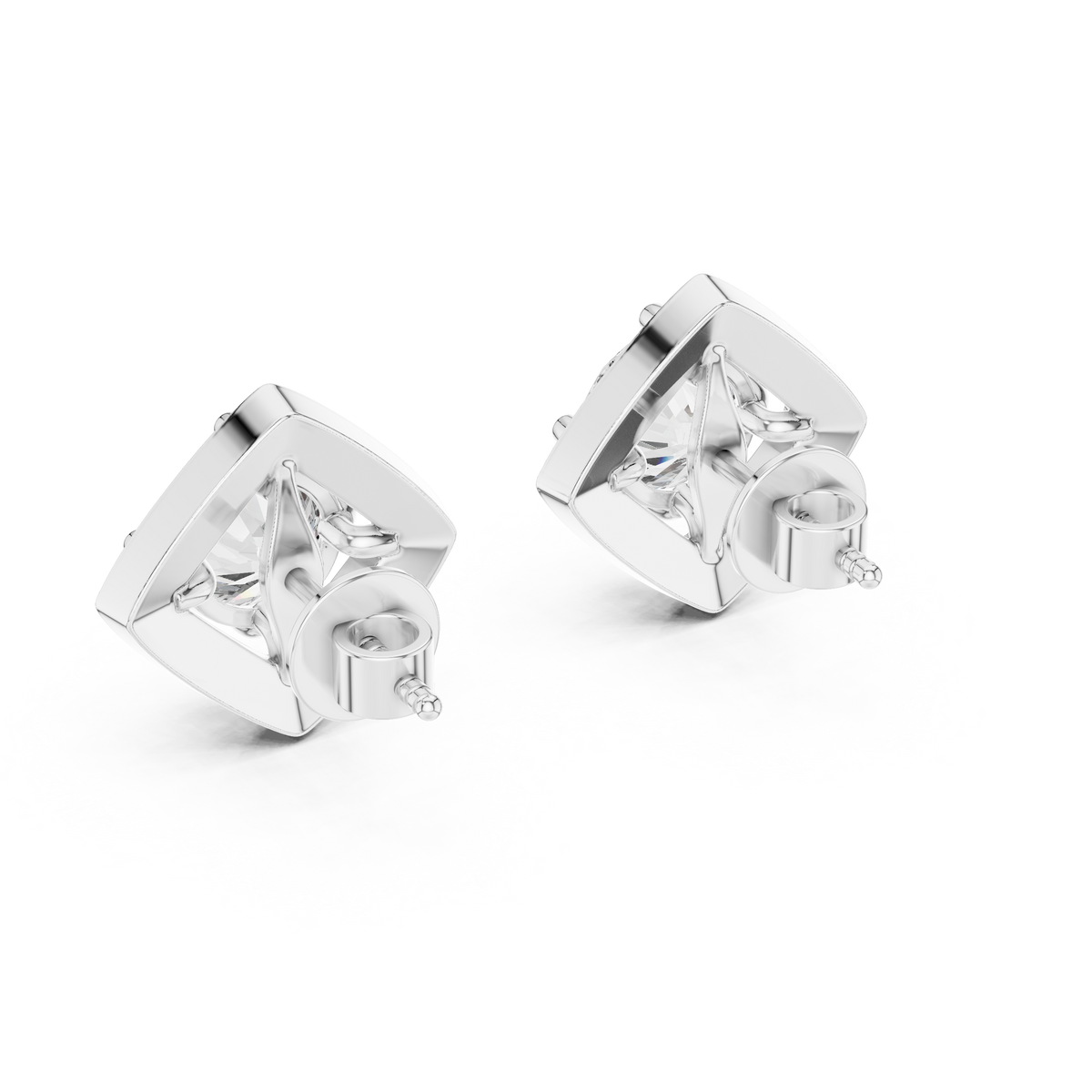 Iconic Geometric Round Moissanite Diamond Cushion Shape Halo Stud Earrings - View 7