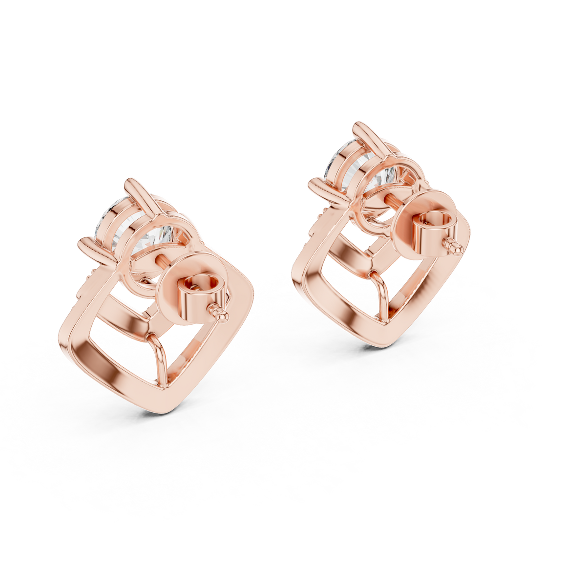 Chevron Round Moissanite Diamond Stud Earrings Statement Design - View 6