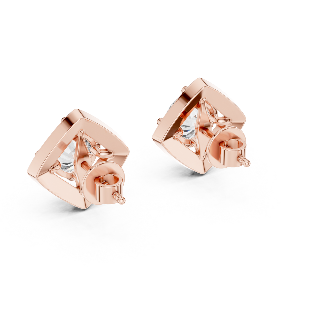 Iconic Geometric Round Lab Diamond Cushion Shape Halo Stud Earrings - View 6