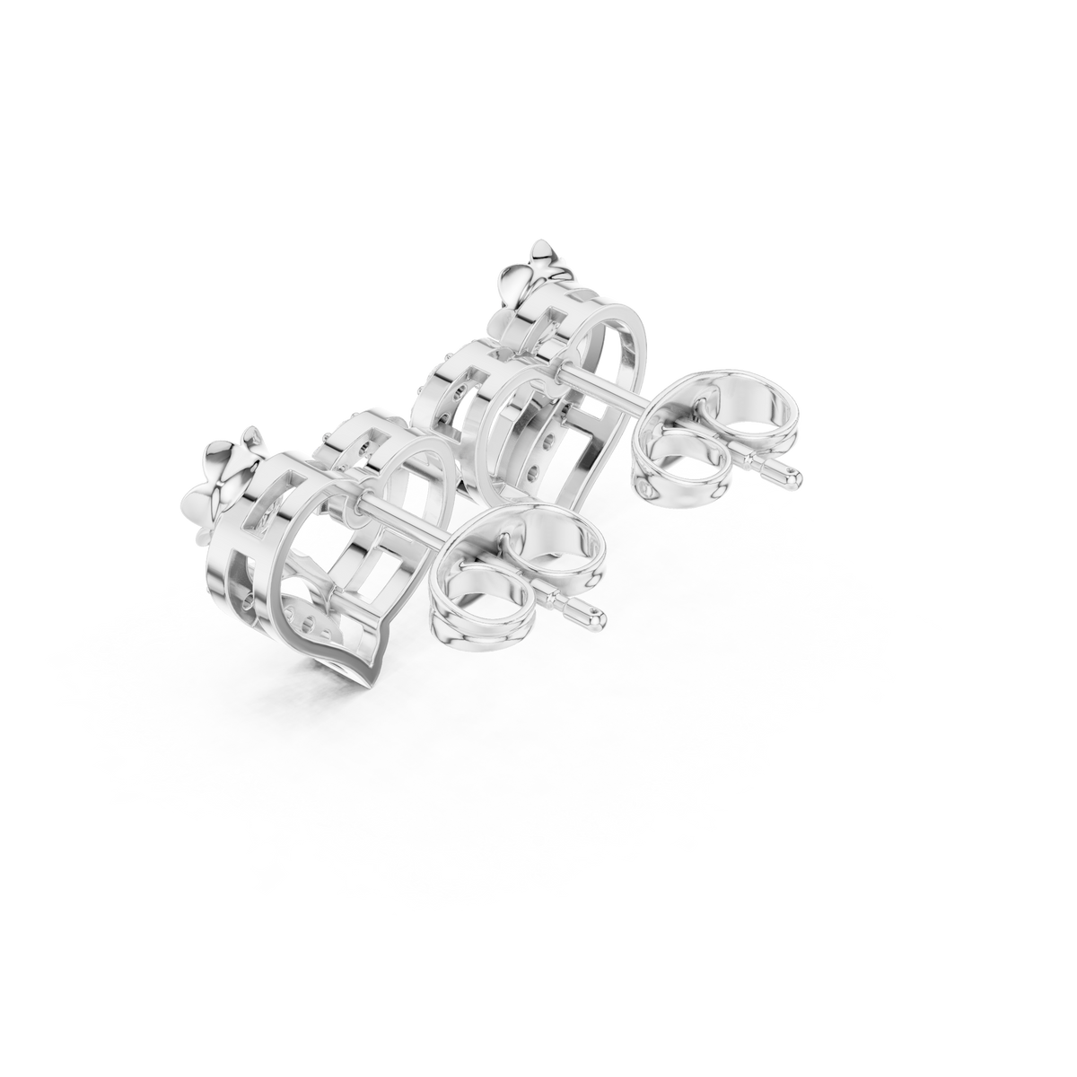 Rose Flower Heart Round Brilliant Cut Lab Diamond Stud Earrings Floral Openwork - View 7