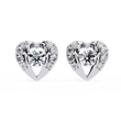 Heart Shaped Moissanite Diamond Stud Earrings with Round Center Stone and Pave Accents - View 3