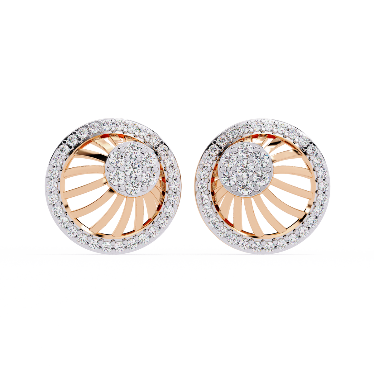 Radiant Sunburst Lab Diamond Stud Earrings with Sparkling Diamond Cluster - View 2