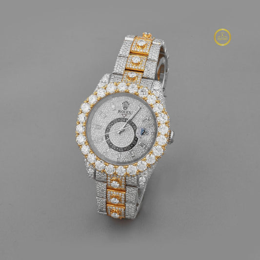 Majestic Two-Tone Iced-Out Lab Diamond Timepiece with Bold Round Bezel For Him