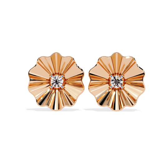 Sunburst Lab Diamond Round Center Flower Stud Earrings with Fluted Design - View 2