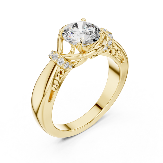 Brilliant Round Moissanite Diamond Cathedral Engagement Ring With Four Prong - View 2