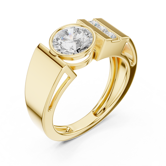 Round Cut Moissanite Diamond Men's Three Stone Side Accent Wedding Ring - View 2