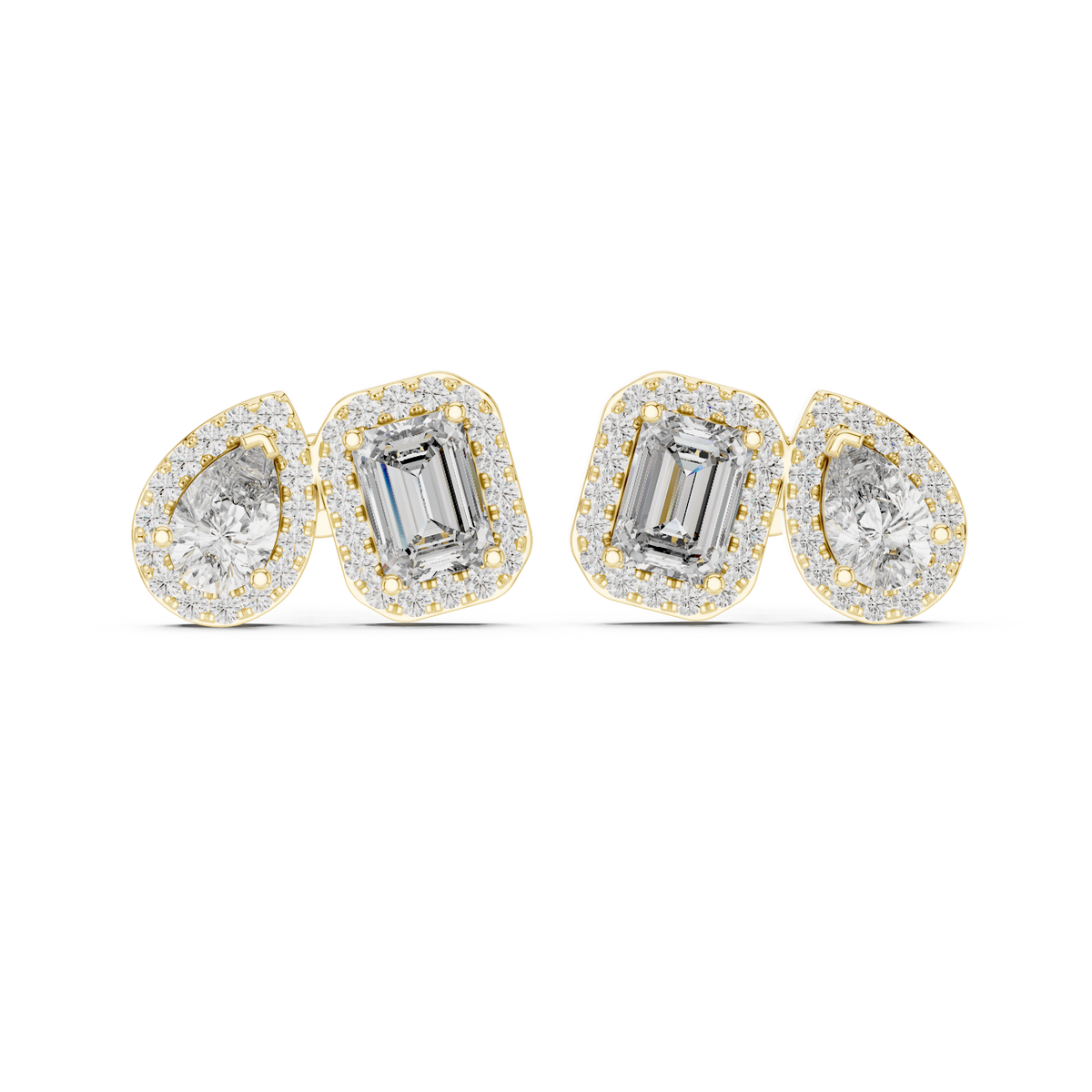 Pear And Emerald Lab Diamond Cluster Earrings Two Stone Halo Studs - View 5