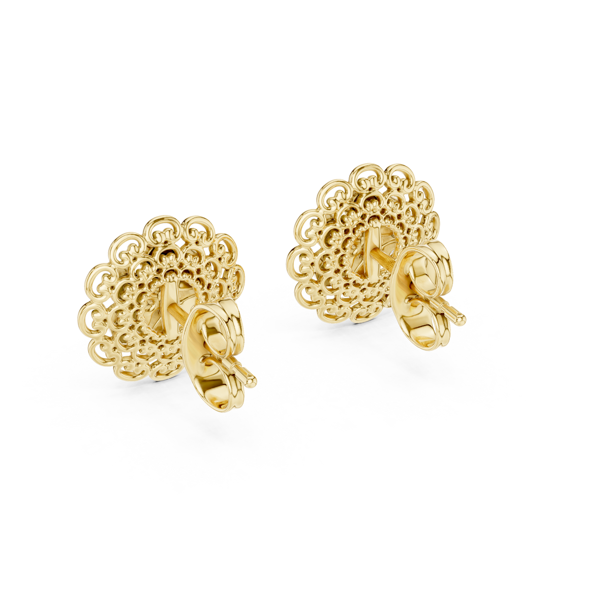 Royal Bloom Floral Stud Earrings Finish with Round Moissanite Diamonds - View 8