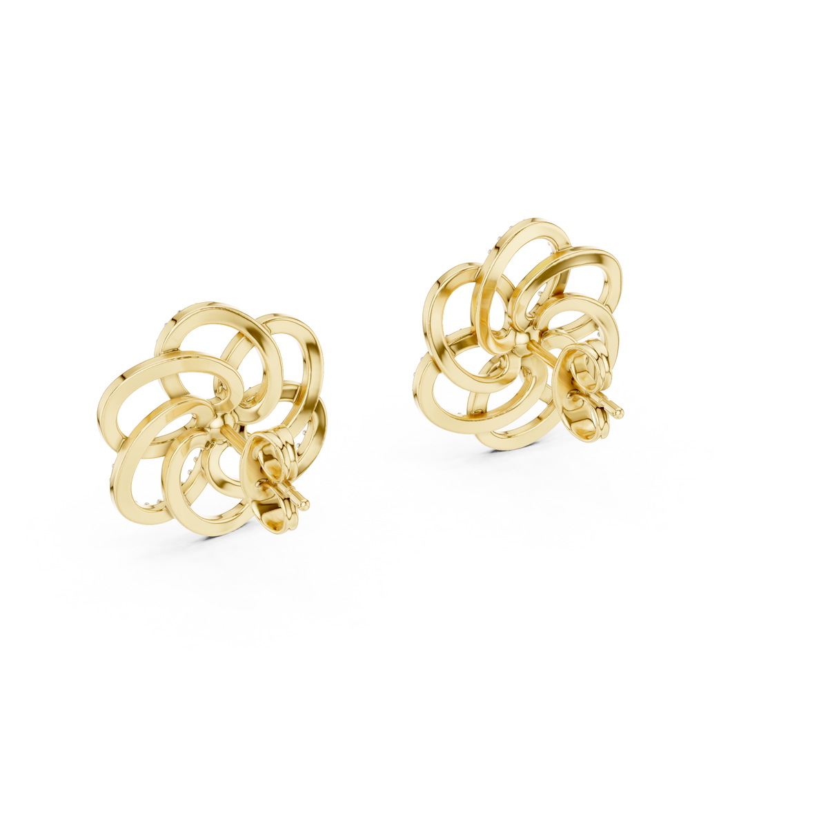 Intertwined Bloom Floral Moissanite Diamond Stud Earrings with Pavé Accents - View 8