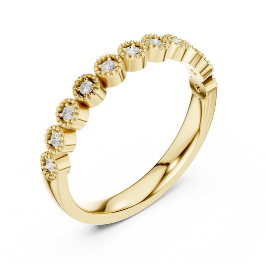 Round Bezel Set Diamond Station Lab Wedding Band - View 2