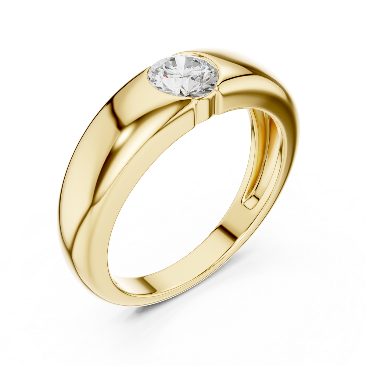 Round Cut Lab Grown Diamond Men's Heavy Gold Statement Ring - View 2