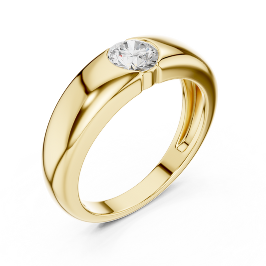 Round Cut Moissanite Diamond Men's Heavy Gold Statement Ring - View 2