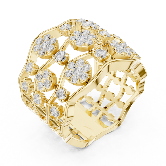 Round Moissanite Diamond Floral Wide Band Ring - View 2