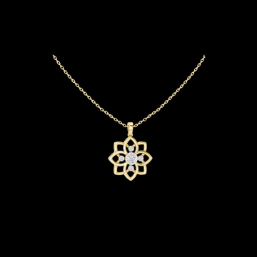 Lotus Motif Flower Pattern Charm Pendant with Round Moissanite Diamond
