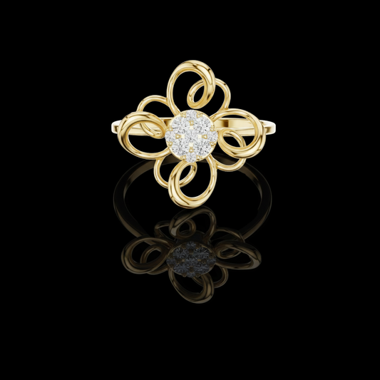 Round Lab Diamond Open Petal Floral Cluster Ring