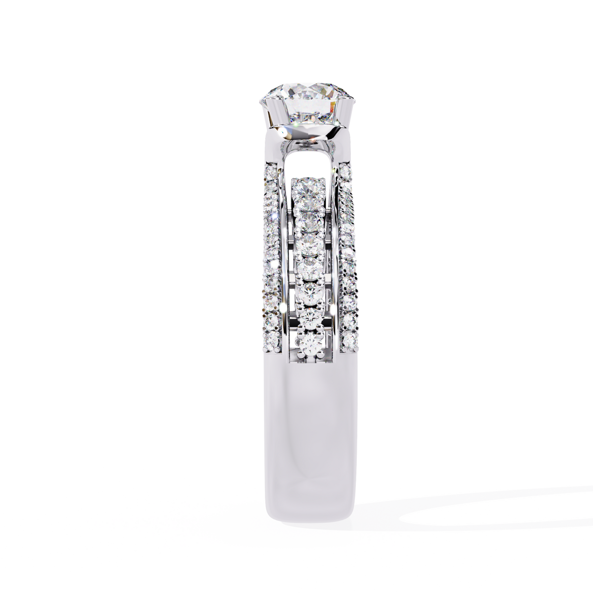 Round Cut Triple Pave Moissanite Diamond Solitaire Engagement Ring - View 10