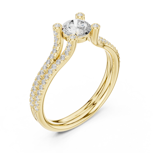 Round Cut Moissanite Diamond Split Shank Ring Baguette & Triple Pave - View 2