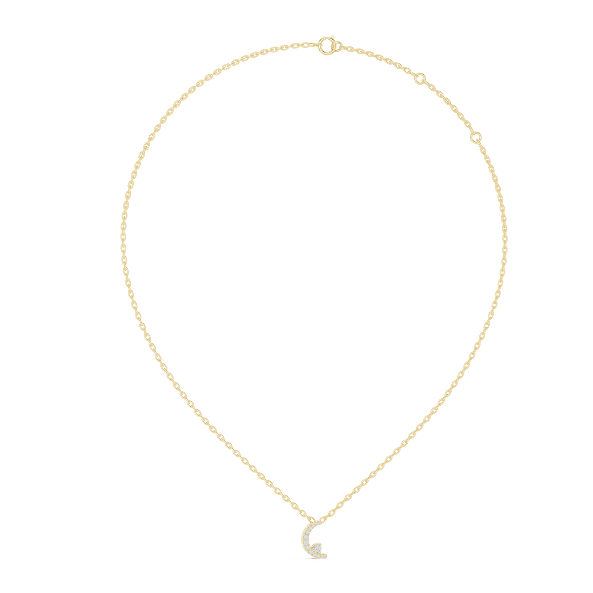 Crescent Moon Pendant with Pave Round Lab Grown Diamond - View 10