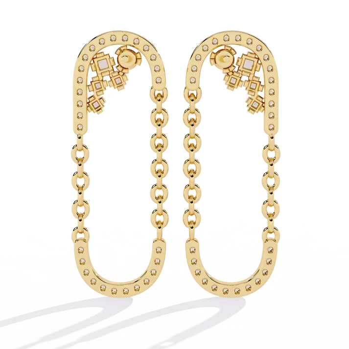 Luxury Lab Grown Diamond Chain Loop Earrings with Dazzling Pave and Cluster Sparkle Accents - View 7