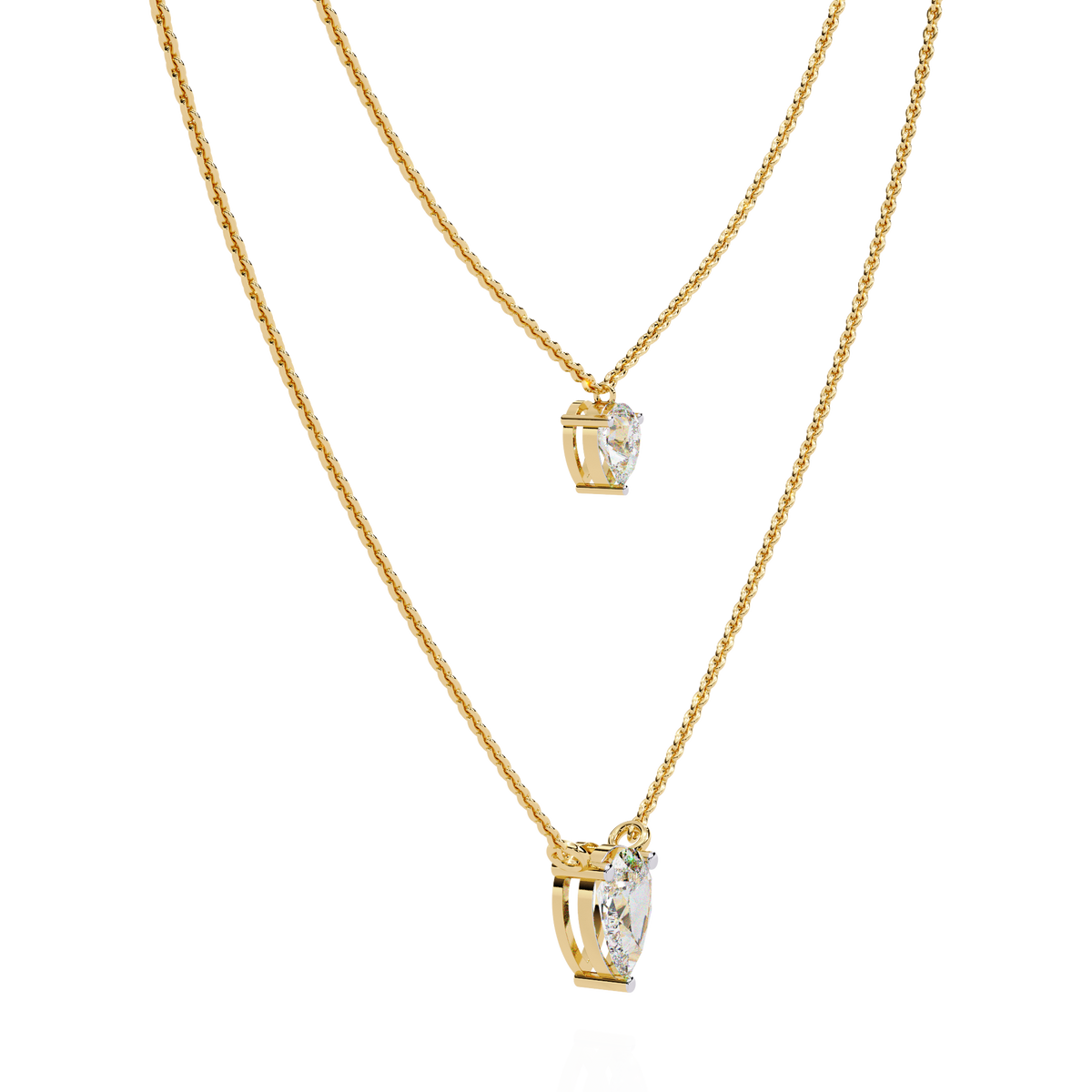 Layered Pear Cut Moissanite Diamond Double Pendant Necklace - View 4