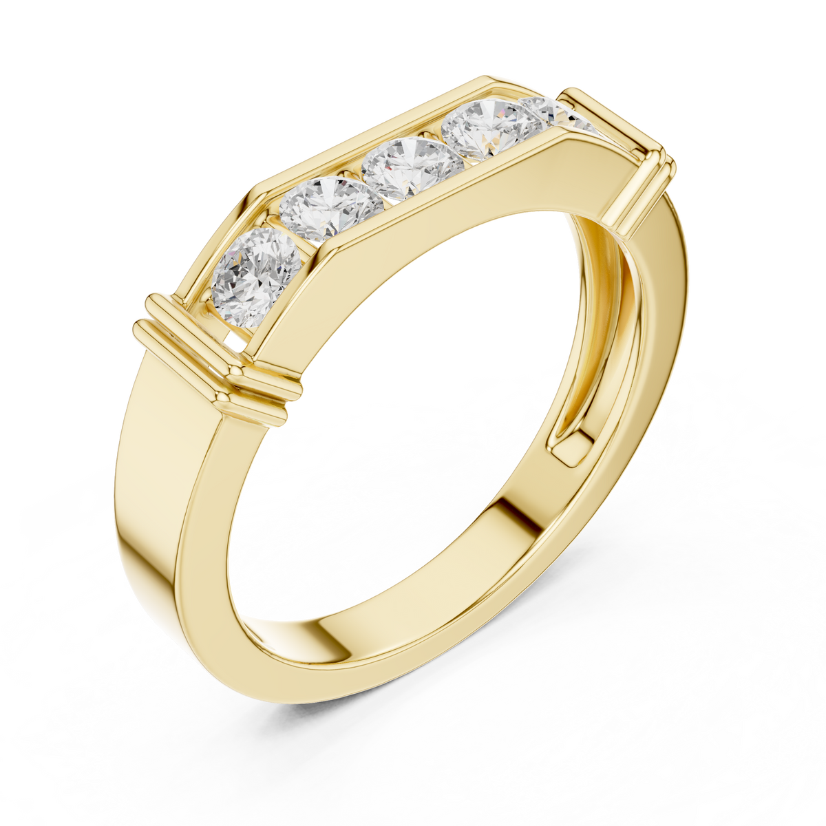 Round Cut Lab Grown Diamond Men's Gold Channel Set Anniversary Band - View 2