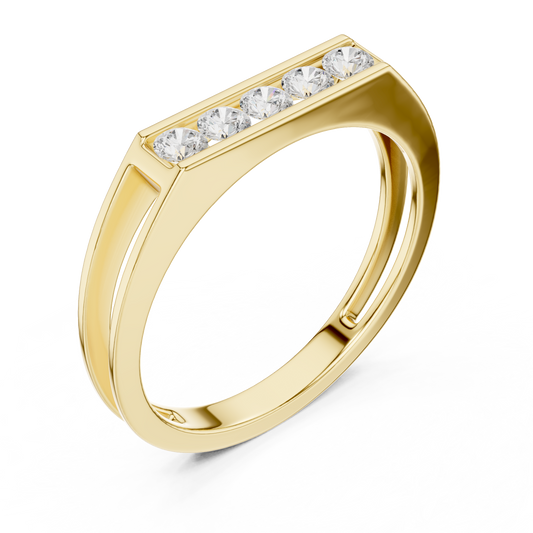 Round Cut Moissanite Diamond Men's Five Stone Channel Set Wedding Band - View 2