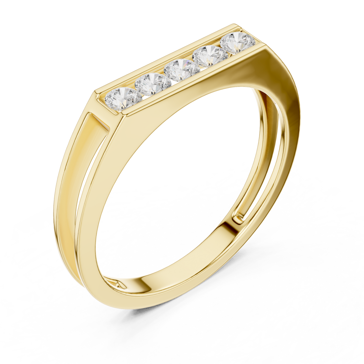 Round Cut Lab Grown Diamond Men's Five Stone Channel Set Wedding Band - View 2