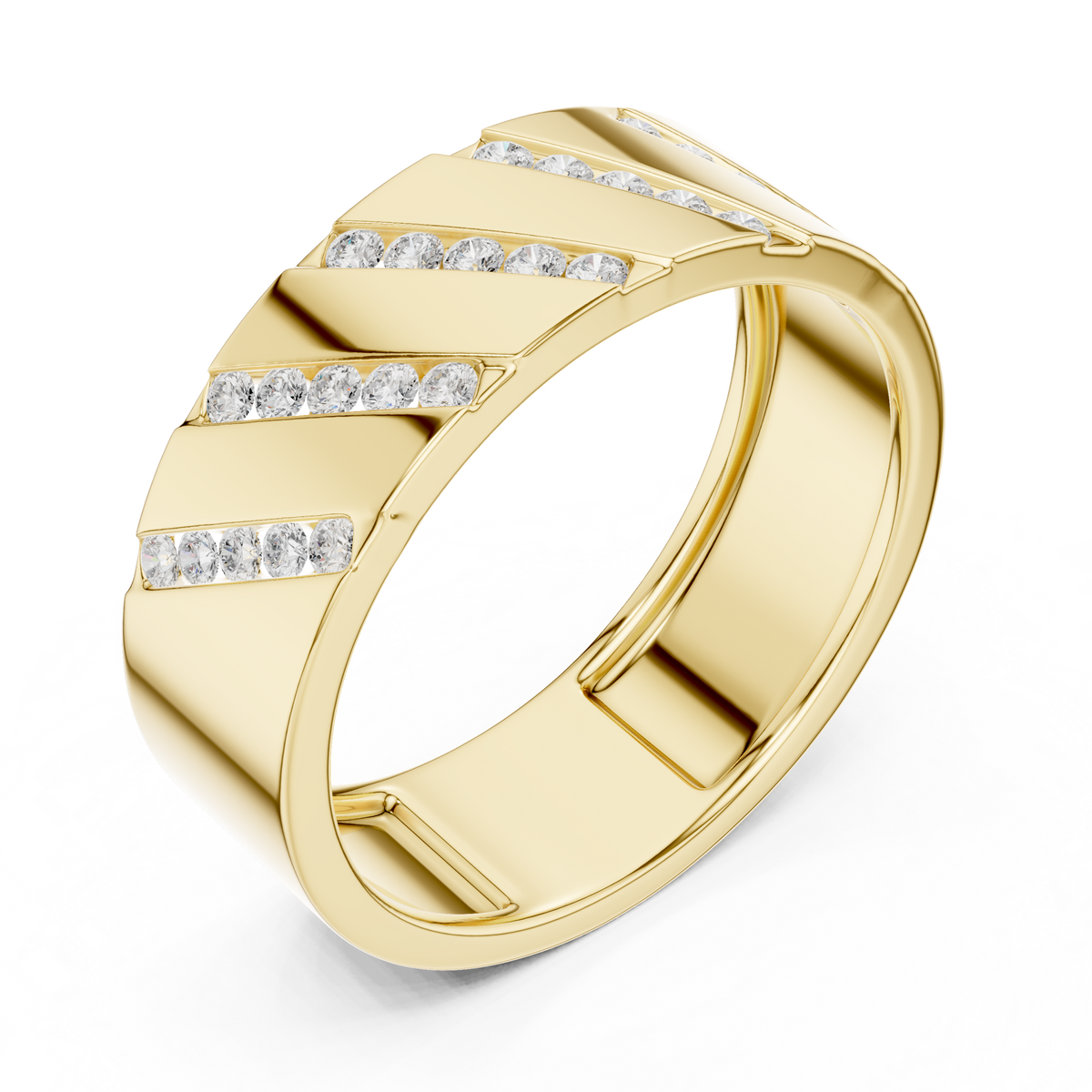 Round Cut Moissanite Diamond Men's Wide Diagonal Channel Set Band - View 2