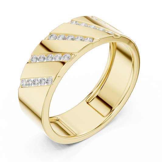 Round Cut Moissanite Diamond Men's Wide Diagonal Channel Set Band - View 2