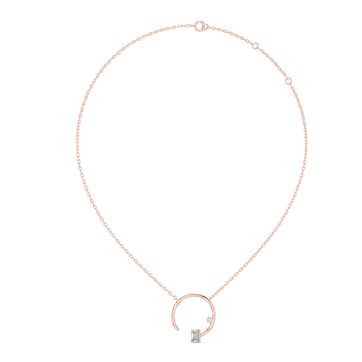 Minimalist Emerald and Round Moissanite Diamond Connector Charm Pendant - View 11