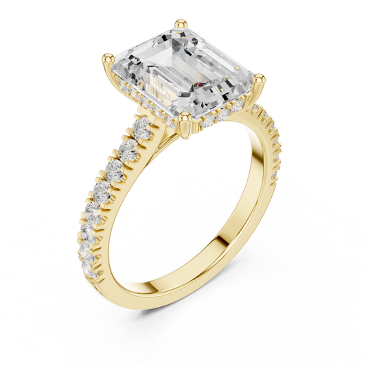 Emerald Cut Lab Diamond Solitaire Ring with pave Band - View 2