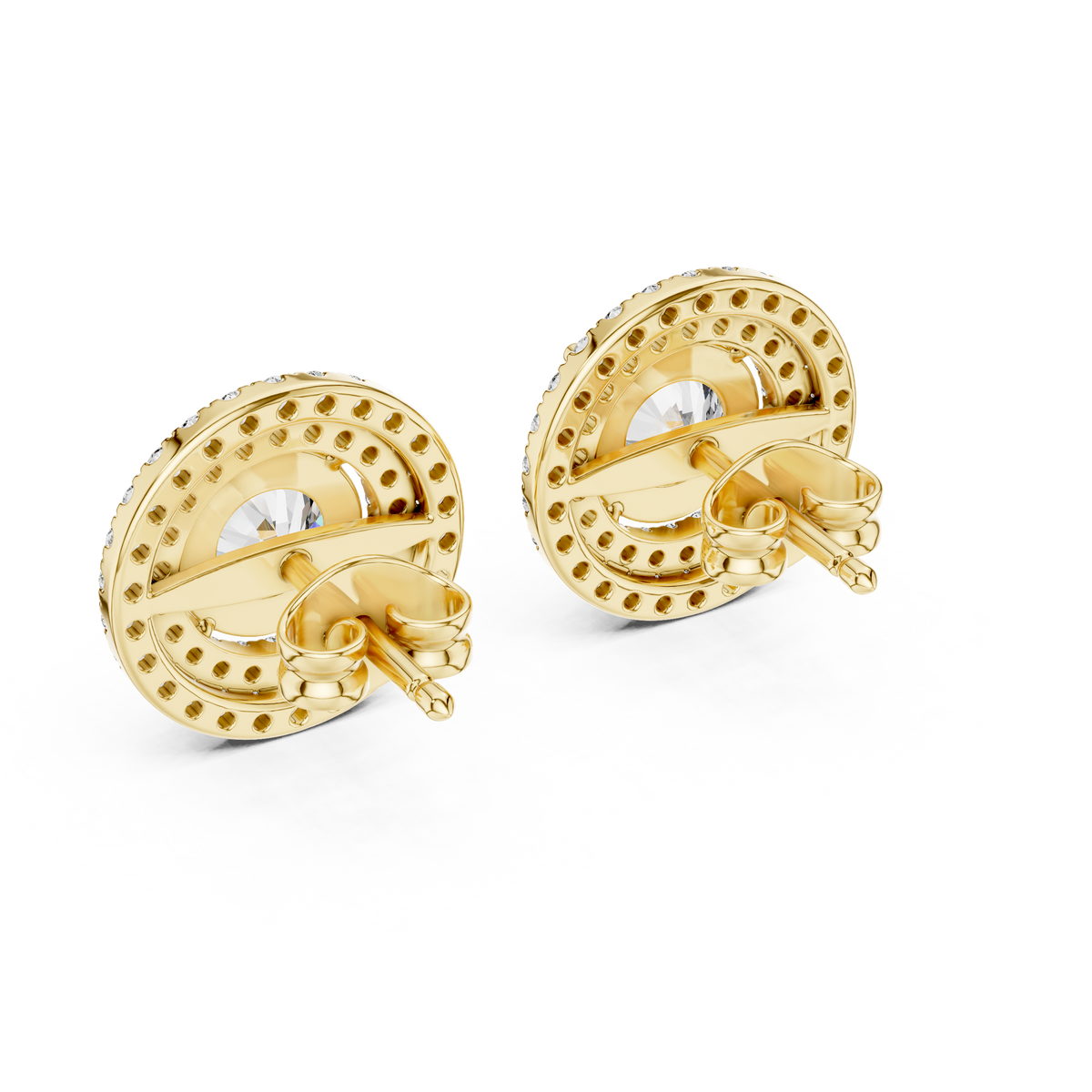 Radiant Aura Round Moissanite Diamond Stud Earrings with Double Halo Setting - View 5