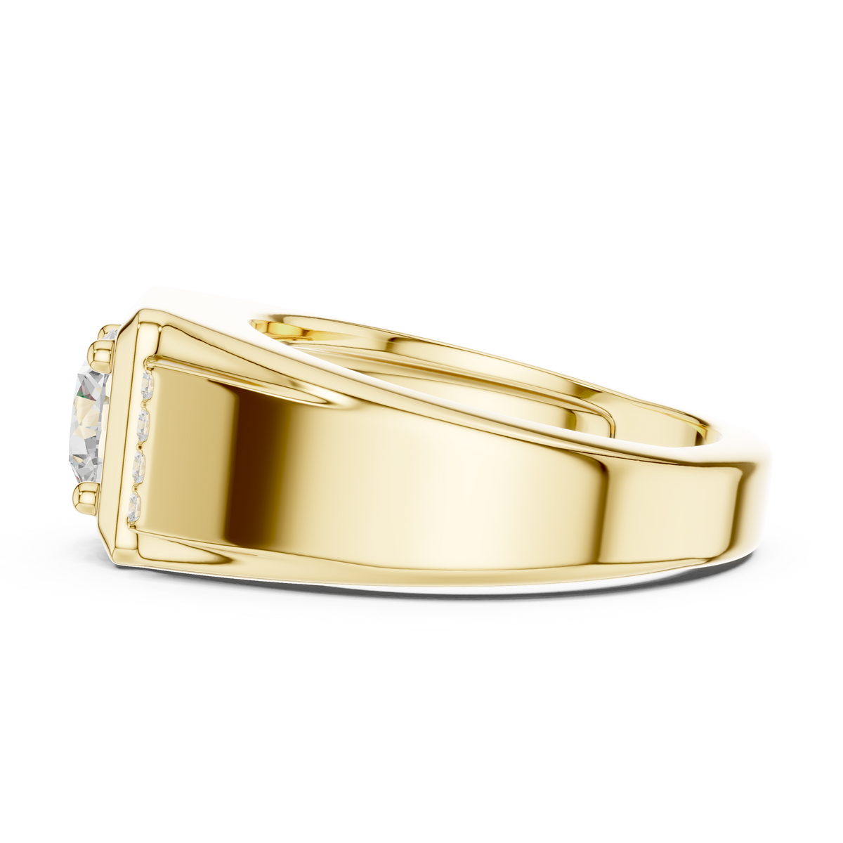 Round Cut Moissanite Diamond Men's Side Channel Accent Gold Band - View 8