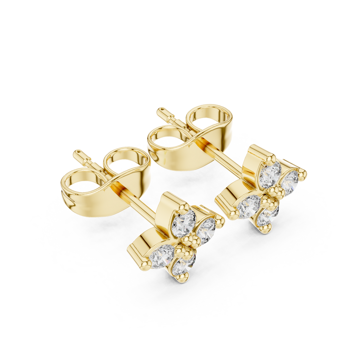 Classic Clover Round Lab Diamond Stud Earrings with Four Petal Cut Design - View 2