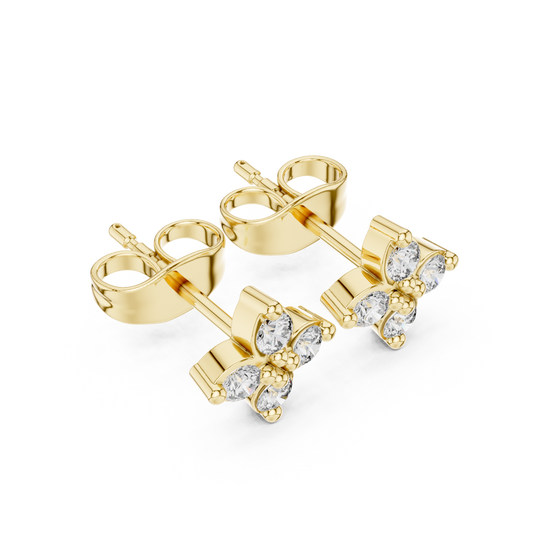 Classic Clover Round Lab Diamond Stud Earrings with Four Petal Cut Design - View 2
