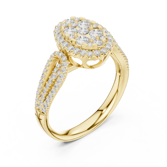 Radiant Shape Moissanite Diamond Halo Cluster Ring - View 2