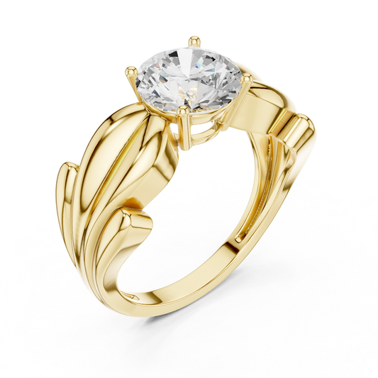 Round Solitaire Sculpted Split Shank Lab Diamond Ring - View 2