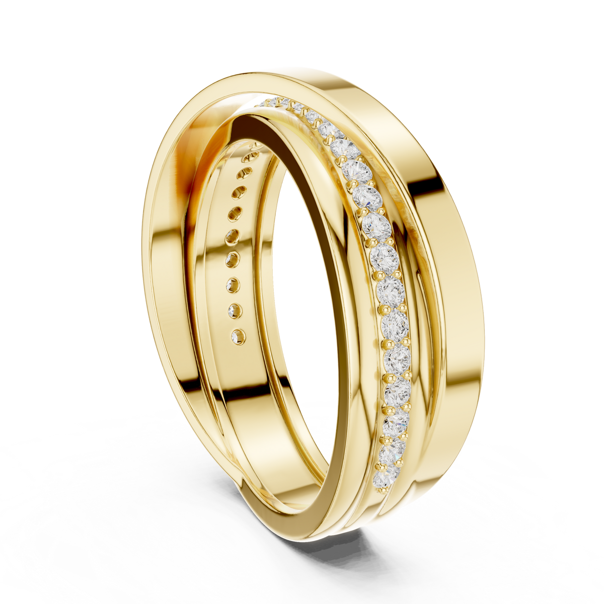 Round Cut Lab Grown Diamond Men's Multi Band Crossover Gold Ring - View 2