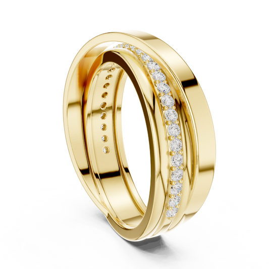 Round Cut Moissanite Diamond Men's Multi Band Crossover Gold Ring - View 2