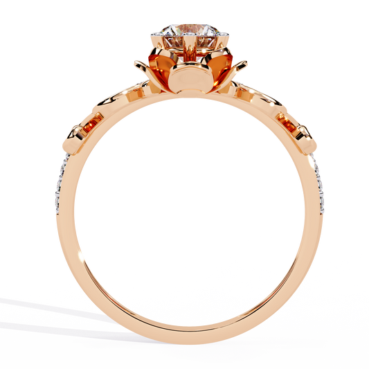 Round Lab Diamond Vintage Floral Ring With Scroll Pave Band Crown - View 2
