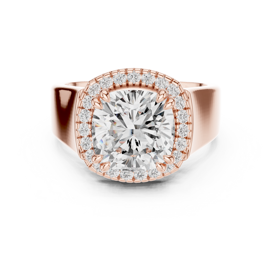 Cushion Cut Halo Wide Band Lab Diamond Ring - View 2