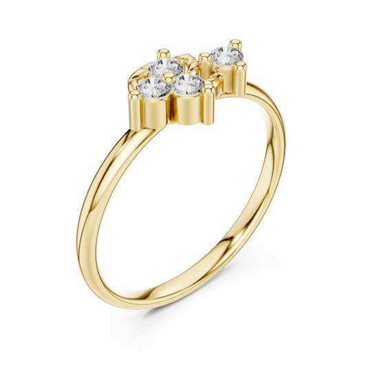 Round Brilliant Moissanite Diamond Floral Cluster Leaf Ring - View 2